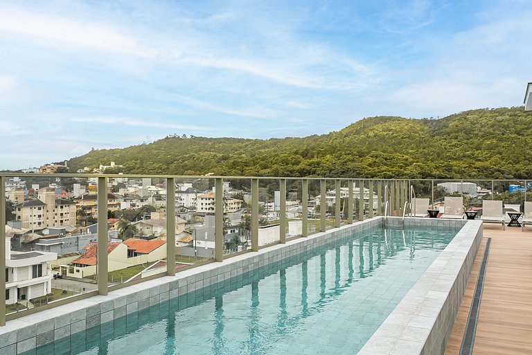 Piscina no Rooftop | 550m da Praia de Jurerê #JA38
